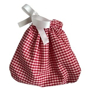 Hand Crafted Red Gingham Lined Fabric Gift Bag Reusable Eco Friendly Drawstring